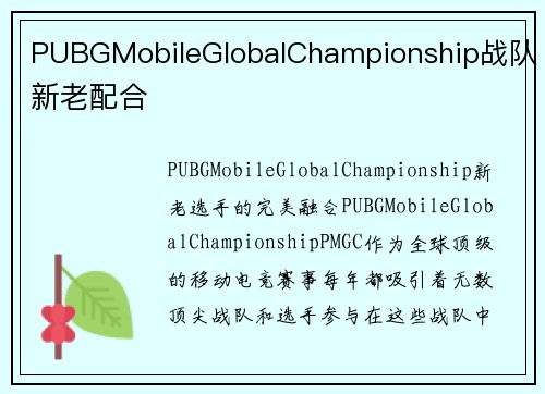 PUBGMobileGlobalChampionship战队新老配合
