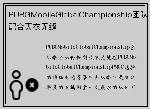 PUBGMobileGlobalChampionship团队配合天衣无缝
